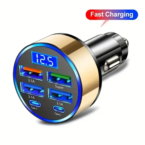 شارژر سریع 6 در 1 خودرو با نمایشگر دیجیتال