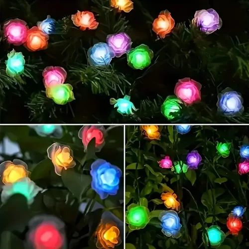 چراغ رشته‌ای خورشیدی گل رز 20LED با طراحی چند رنگ - Image 5