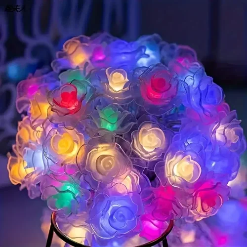 چراغ رشته‌ای خورشیدی گل رز 20LED با طراحی چند رنگ - Image 3