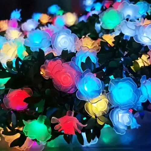 چراغ رشته‌ای خورشیدی گل رز 20LED با طراحی چند رنگ - Image 2