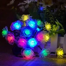 چراغ رشته‌ای خورشیدی گل رز 20LED با طراحی چند رنگ