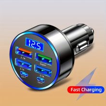 آداپتور شارژ سریع 6 در 1 خودرو با نمایشگر دیجیتال