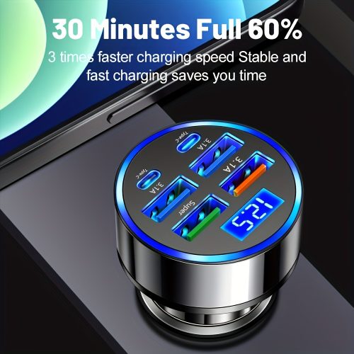 آداپتور شارژ سریع 6 در 1 خودرو با نمایشگر دیجیتال - Image 5