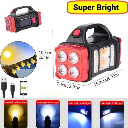 چراغ قوه LED فوق‌العاده روشن قابل شارژ با باتری 1500mAh خورشیدی و USB - Image 5