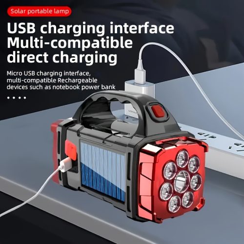 چراغ قوه LED فوق‌العاده روشن قابل شارژ با باتری 1500mAh خورشیدی و USB