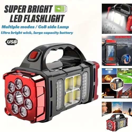 چراغ قوه LED فوق‌العاده روشن قابل شارژ با باتری 1500mAh خورشیدی و USB - Image 7