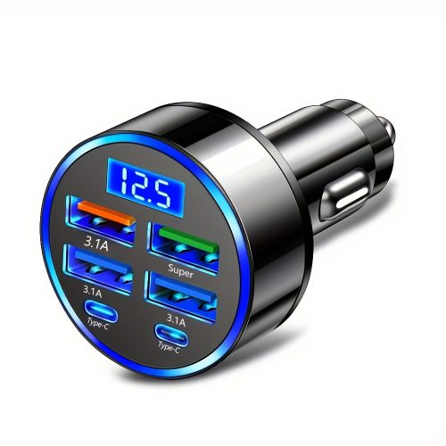 آداپتور شارژ سریع 6 در 1 خودرو با نمایشگر دیجیتال - Image 4